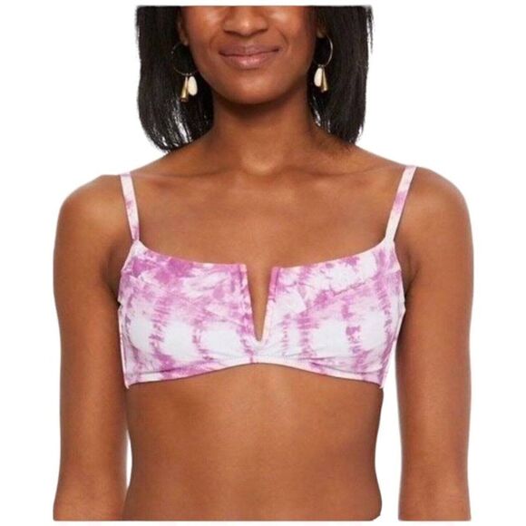 Bar III Purple Fuchsia Summer Stripes V-Wire Bikini Swim Top Small NWT - Picture 1 of 8
